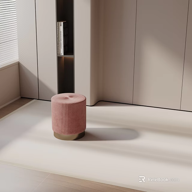 Round Ribbed Pink Side Table In Light Colored Room With Bright Lighting Cabinet And Window 3d model 