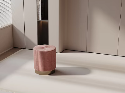 Round Ribbed Pink Side Table In Light Colored Room With Bright Lighting Cabinet And Window 3d model