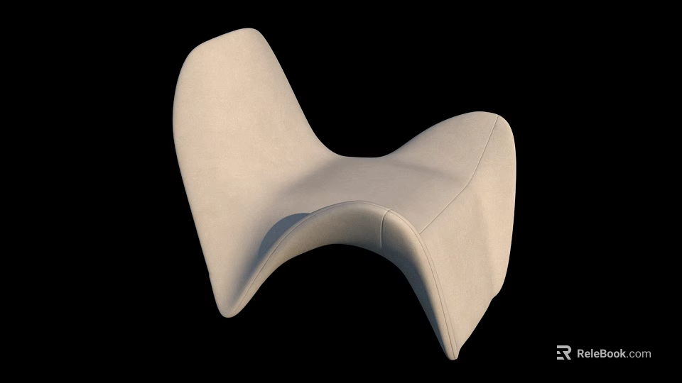 Modern Single Chair With Unique Curved Shape And Light Colored Fabric Design 3d model 