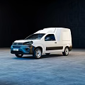 White Commercial Van With Single Cab Black Accents On Gray Floor Dark Background