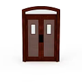 Brown Wooden Double Door With Two Rectangular Glass Panels And Central Black Handle 3d model