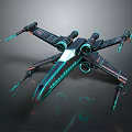 Futuristic Sci Fi Spaceship With Glowing Neon Engines And Mechanical Wings