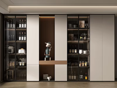 Modern Wine Cabinet Design With Glass Doors And Wine Bottle Storage 3d model