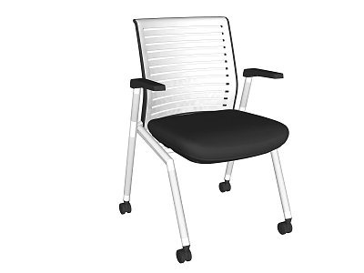 Modern Office Chair with Silver Striped Backrest Black Padded Seat and Rolling Casters 3d model