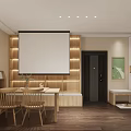 Modern Restaurant Interior With Open Layout Wooden Dining Table And Chairs 3d model