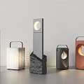 Modern Outdoor Lights With Various Shapes Portable Handle Stone Base And Circular Light Design