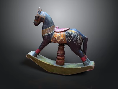 Children's Handcrafted Rocking Horse With Decorative Patterns Colorful Design And Wooden Base 3d model