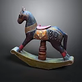 Children's Handcrafted Rocking Horse With Decorative Patterns Colorful Design And Wooden Base