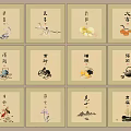 Traditional Chinese Ink Style Plant Paintings With Floral Motifs And Framed Artwork Collection