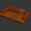 Orange Two Seater Sofa With Striped Backrest Golden Legs And Modern Design