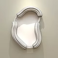 Pink And White Striped Curved Mirror Reflecting Bedroom Interior With Bed