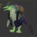 Blue And White Penguin Character With Green Accents Yellow Backpack Black Wings And Pink Feet