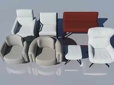 Modern Sofa Set With White Gray Red Armchairs Loveseat And Ottoman 3d model