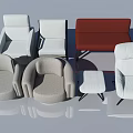 Modern Sofa Set With White Gray Red Armchairs Loveseat And Ottoman 3d model