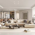 Modern Living And Dining Room Interior With Sofa Dining Table Chairs And Pendant Lights 3d model