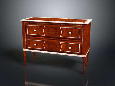 Elegant Wooden Console Cabinet Sideboard With Marble Top And Decorative Drawers 3d model