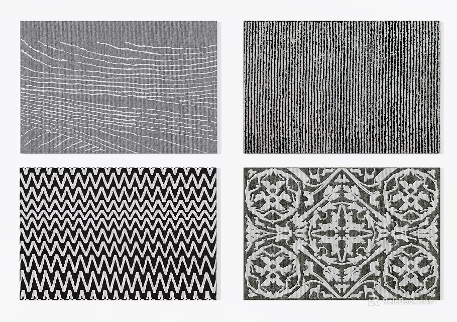 Square Rugs With Various Patterns Including Striped Zigzag And Floral Designs 3d model