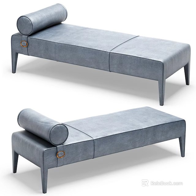 Modern Gray Leather Sofa Bench With Roll Back Design And Slim Legs 3d model 