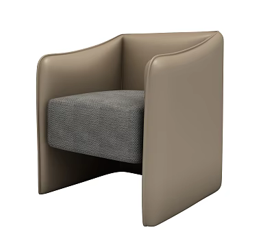Modern Single Sofa With Beige Leather Frame And Gray Textured Fabric Seat 3d model