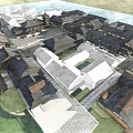 Traditional Commercial Street With Ancient Gabled Roofs Courtyard Layout And Stone Pathways