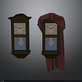 Vintage Wooden Wall Clocks With Clock Face Pendulum And Red Cloth Covering