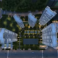 Aerial View Planning of Modern Residential Complex With High Rise Buildings Green Spaces and Roads