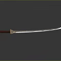 Traditional Sword With Red Handle Golden Decoration And Silver Blade On Smooth Surface Reflection