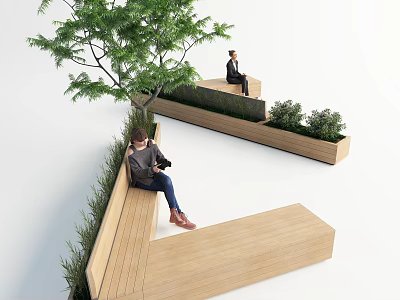 Outdoor Shower Sauna Space With Wooden Benches Greenery And Relaxation Seats 3d model