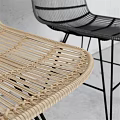 Modern Rattan Single Chair With Woven Seat And Black Metal Slim Legs