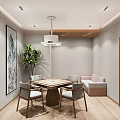 Hotel Mahjong Room with Table Chairs Sofa Painting Green Plant Modern Interior Lighting