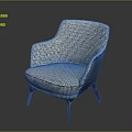 Single Sofa with Blue and White Checkered Fabric Armrest and Wooden Legs