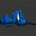 Blue Rock Terrain Scene With White Spire Glowing Blue Streaks And Yellow Accents