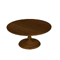 Round Walnut Wooden Dining Table With Solid Wood Top And Pedestal Base 3d model