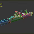 Large Gray Warship With Multiple Decks Turrets And Greenish Brown Bottom