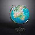 Detailed Globe Decorative Ornament with World Map on Metal Stand and Base for Home Decor