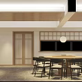 Traditional Japanese Restaurant Interior With Wooden Ceiling And Shoji Doors