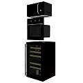 Stacked Modern Black Kitchen Appliances With Microwave Oven And Wine Cooler