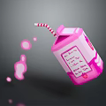 Pink Drink Carton With Red And White Striped Straw And Spilled Liquid