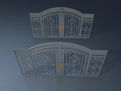 Metal Swing Doors With Intricate Decorative Patterns And Arched Top Design 3d model