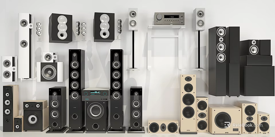 Various Modern Audio Speakers Including Floor standing Bookshelf and Compact Models 3d model 