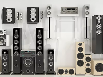 Various Modern Audio Speakers Including Floor standing Bookshelf and Compact Models 3d model