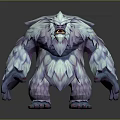 Fluffy Blue White Purple Fur Creature Character With Sharp Fangs And Clawed Paws