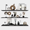 Modern Minimalist Decorative Ornament Combination for Shelf Display with Woven Rings Vases and Pampas Grass