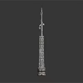 Silver Metal Tower Model With Intricate Architectural Structure And Base