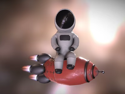 Creative Decorative Ornament Set With Astronaut Figure Sitting On Red Rocket 3d model