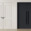 White and Black Interior Double Doors with Modern Panel Design and Handles 3d model