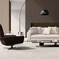 Modern Living Room Interior With Arched Floor Lamp Light Sofa Coffee Table And Window View