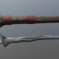 Sword Weapon With Wooden Hilt Red Wrapping And Silver Curved Engraved Blade