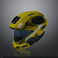 Futuristic Yellow Green Helmet With Reflective Surface Visor And Geometric Details