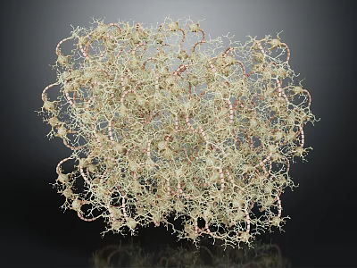 Complex 3D Intertwined Molecular Network Model with Light Beige and Pink on Dark Background 3d model